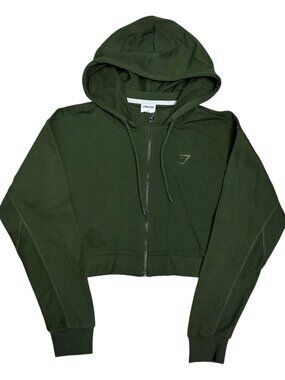 GYMSHARK Cropped Lightweight Green Gym Full Zip Hoodie Sweater Womens Small